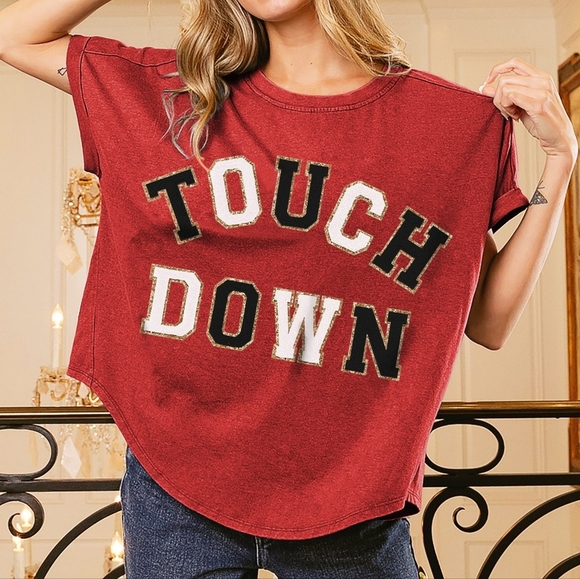 BiBi Tops - BiBi Touchdown Letter Loose Fit Vintage Washed Top